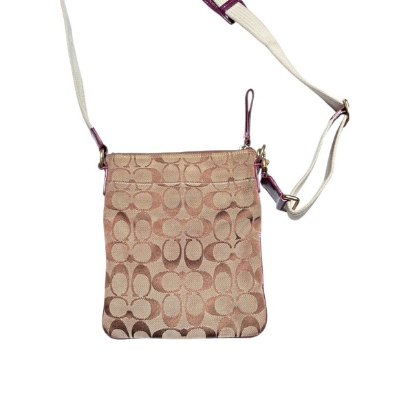 Coach Signature Canvas Crossbody Khaki with Pink Patent Trim - Picture 9 of 13